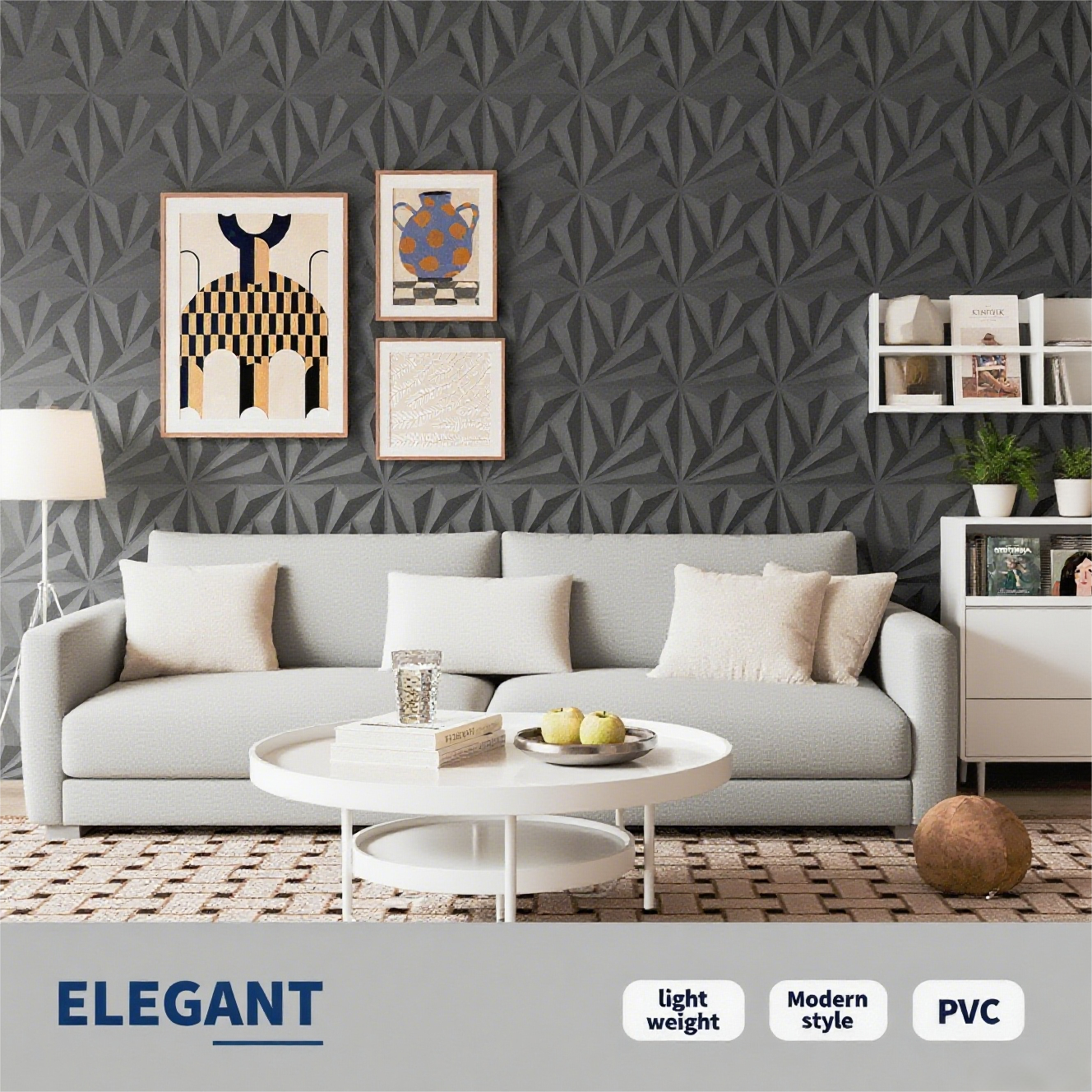 Art3d Panneaux muraux 3D en PVC Premium – Carrelages texturés modernes pour la décoration intérieure et de bureau (30 x 30 cm, Noir, Lot de 20)