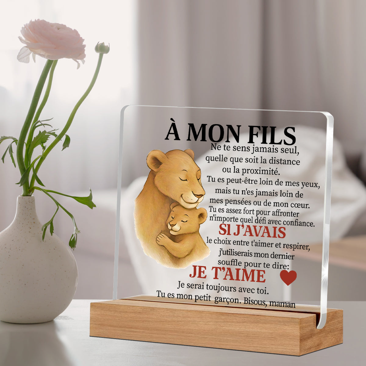 Alphynix 1 pc plaque mère-fils française, "MON FILS" cadeau en acrylique avec motif lionne et lionceau
