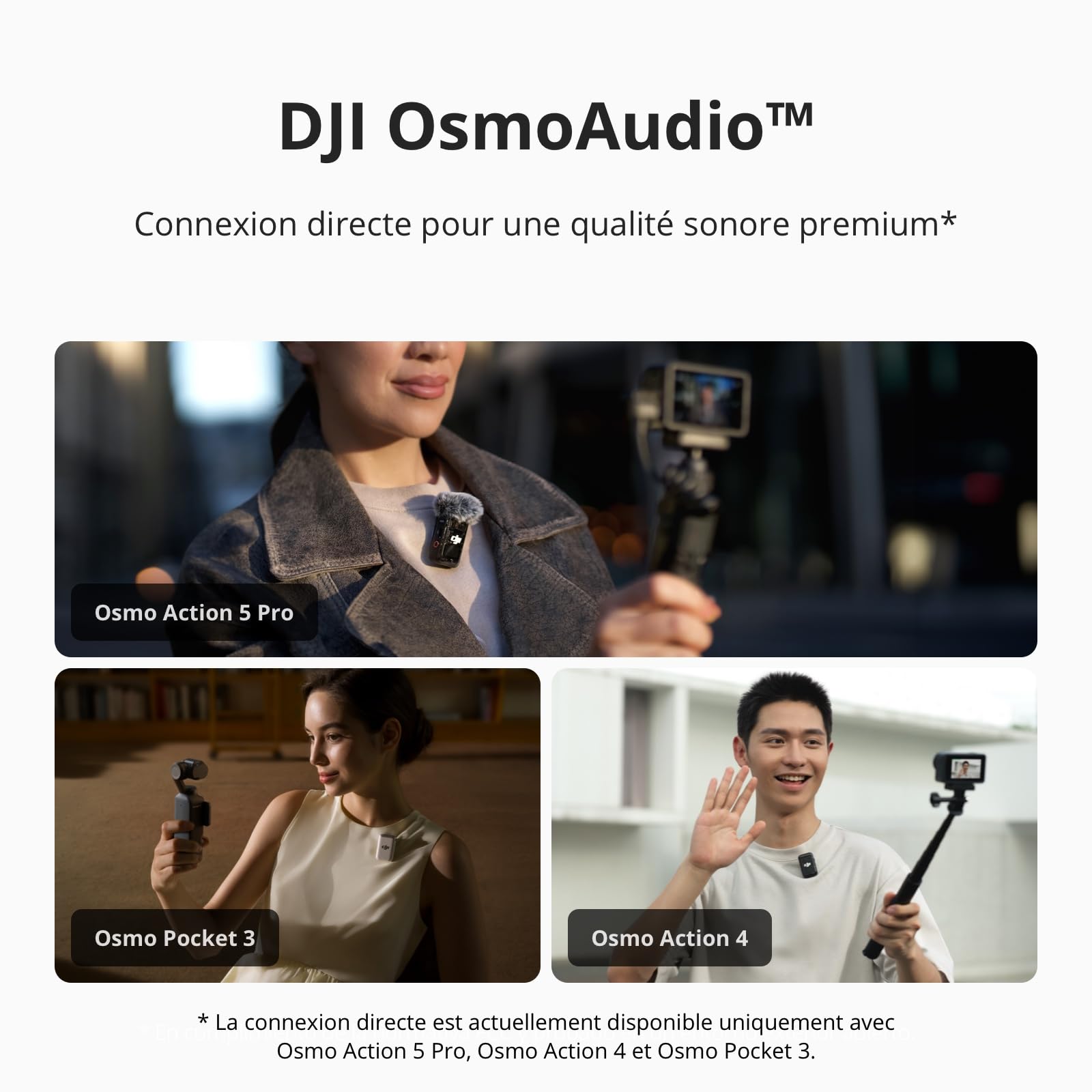 DJI Mic 2 Microphone sans fil avec réduction intelligente du bruit, enregistrement 32 bits, son optimisé et portée de 250 m - 1 émetteur + 1 récepteur