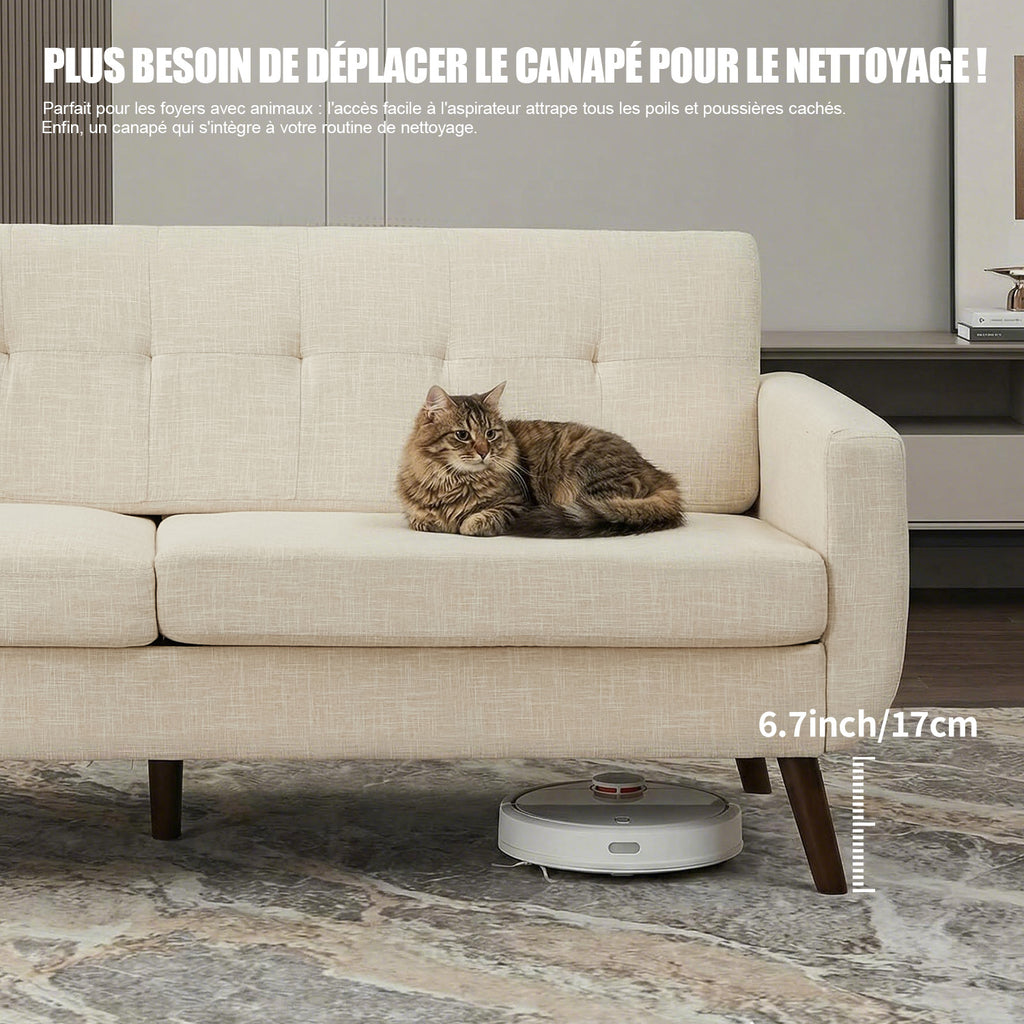 HONEYOU Canapé deux places 165 cm, Canapé deux places décor moderne du milieu du siècle pour salon, Petit canapé rembourré capitonné à boutons pour chambre