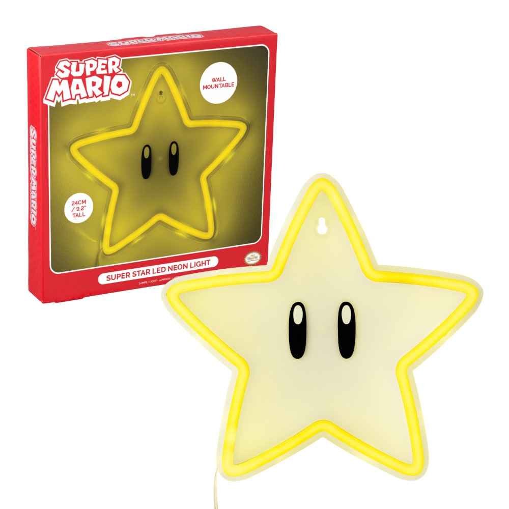 Super Mario Lampe Néon LED Super Star - Fixation murale - Sous licence officielle - 25 cm - Alimentation USB