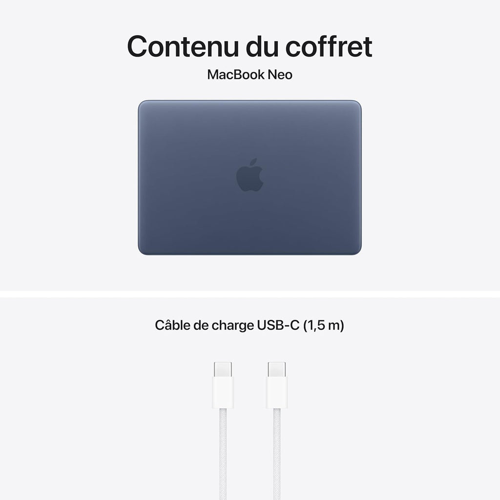 Apple MacBook Neo 13 pouces, 8 Go RAM, 256 Go SSD, puce A18 Pro avec CPU 6 cœurs et GPU 5 cœurs, Indigo, AZERTY
