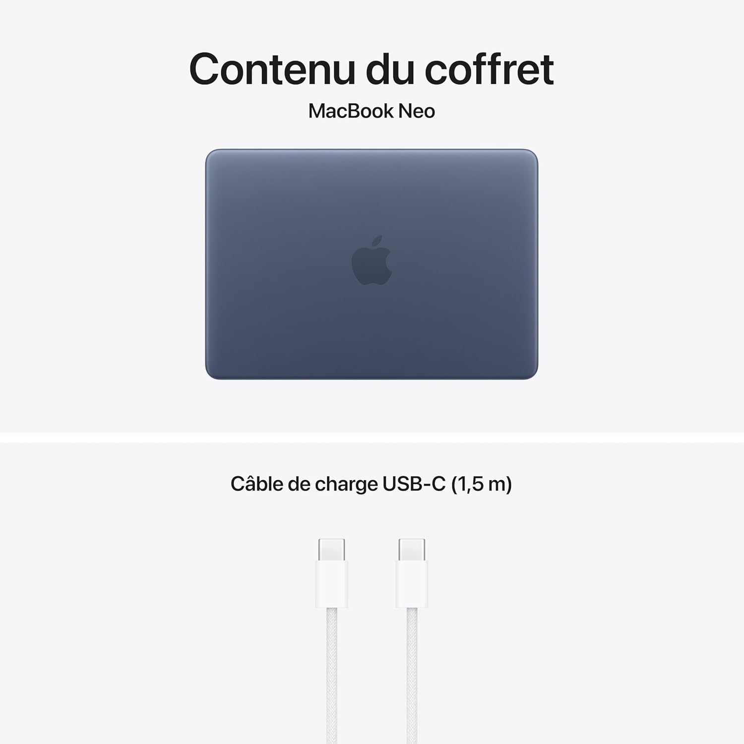 Apple MacBook Neo 13 pouces, 8 Go RAM, 256 Go SSD, puce A18 Pro avec CPU 6 cœurs et GPU 5 cœurs, Indigo, AZERTY