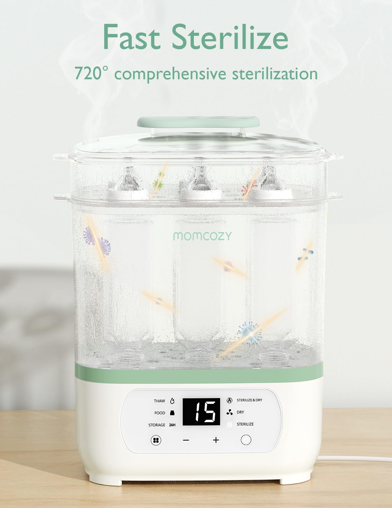 Momcozy Stérilisateur-sécheur électrique à vapeur 8-en-1 pour biberons, Multifonction, Unité unique, Cadeaux pour maman