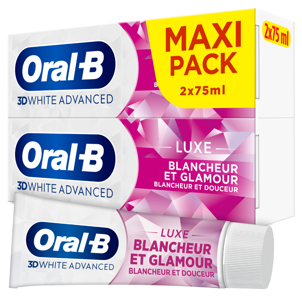 ORAL-B 3D White Advanced Luxe - Dentifrice blancheur et glamour - Lot de 2 x 75 ml