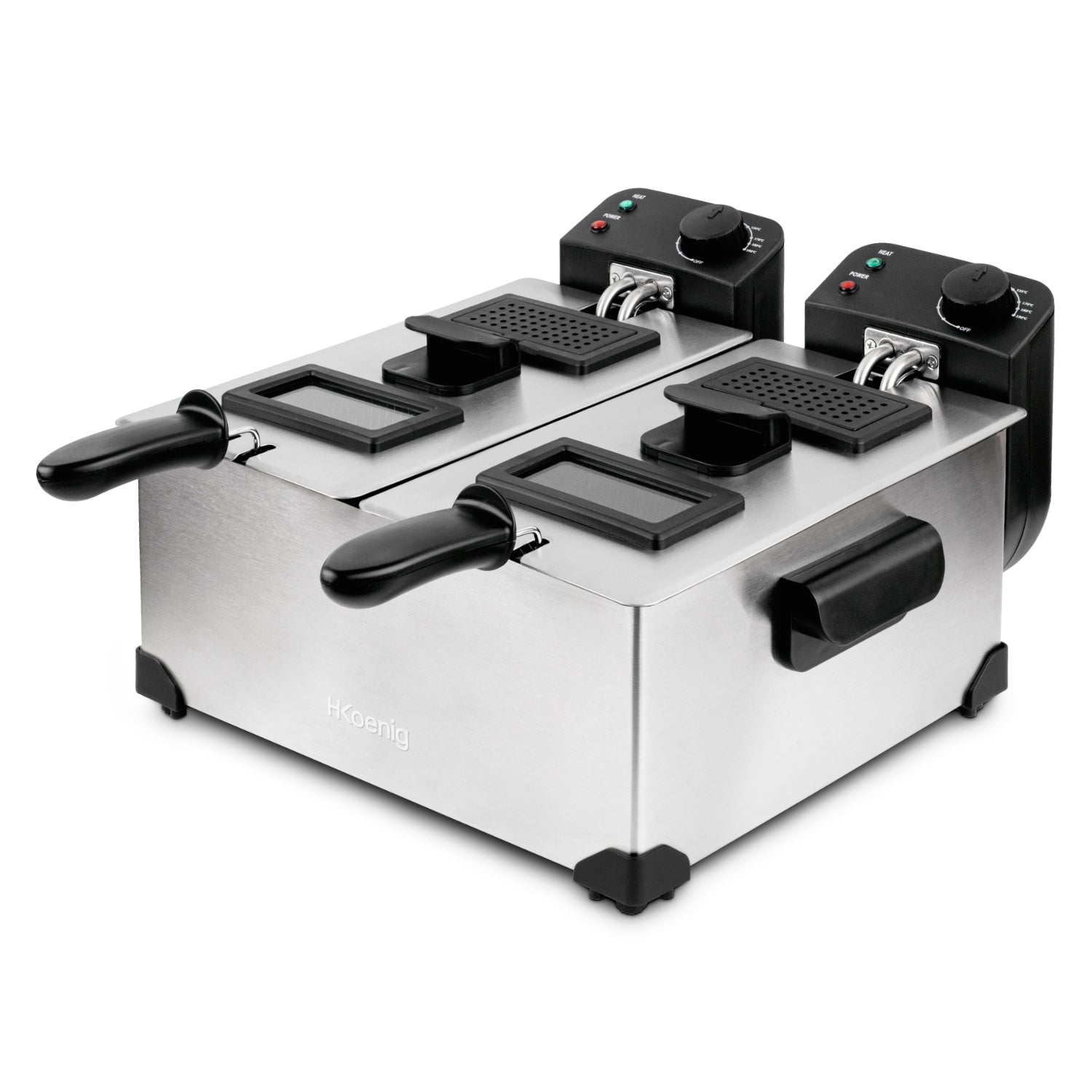 H.KOENIG DFX600 Friteuse double bac 2x3L - 3600W - 2 thermostats indépendants - Paniers amovibles - Filtres anti-odeurs - Acier
