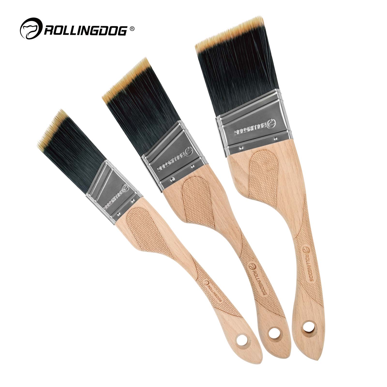 ROLLINGDOG Set de pinceaux de peinture Doberman 5 pièces, kit professionnel de pinceaux en fil de polyester, pour peinture intérieure et extérieure (murs et plafonds)