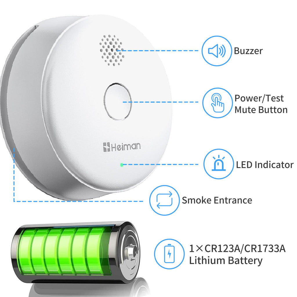 Heiman Détecteur de fumée radio sans fil, max. 40 alarmes de fumée interconnectables, 85 dB, batterie 10 ans, EN14604, avec bouton silence - Modèle 2SA - Lot de 2