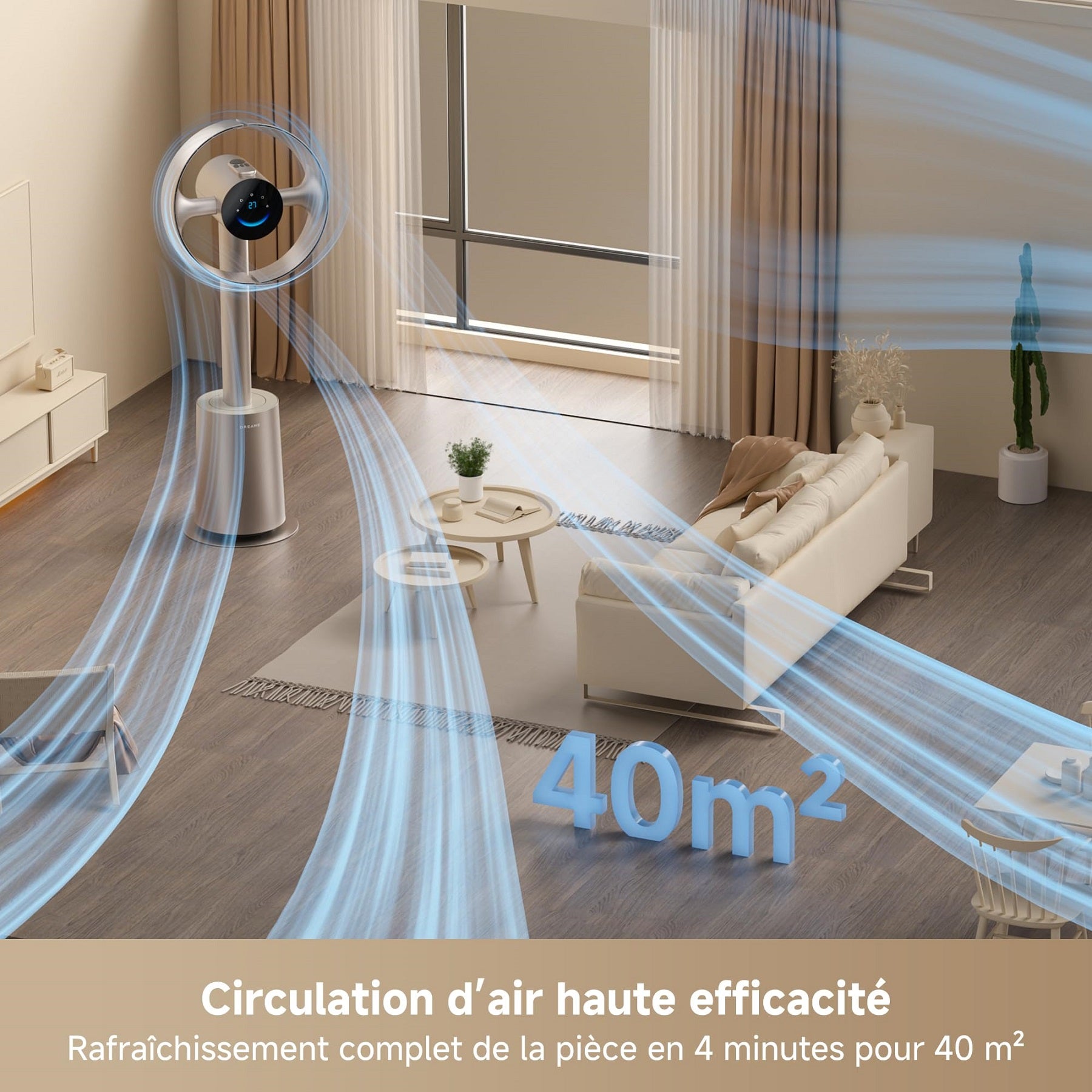 Dreame MF10 Ventilateur sans pales, Or titane, Système Dual-GyroWing™, Oscillation horizontale à 180° et verticale à 90°, Technologie AirBoost™, Technologie TempSync™