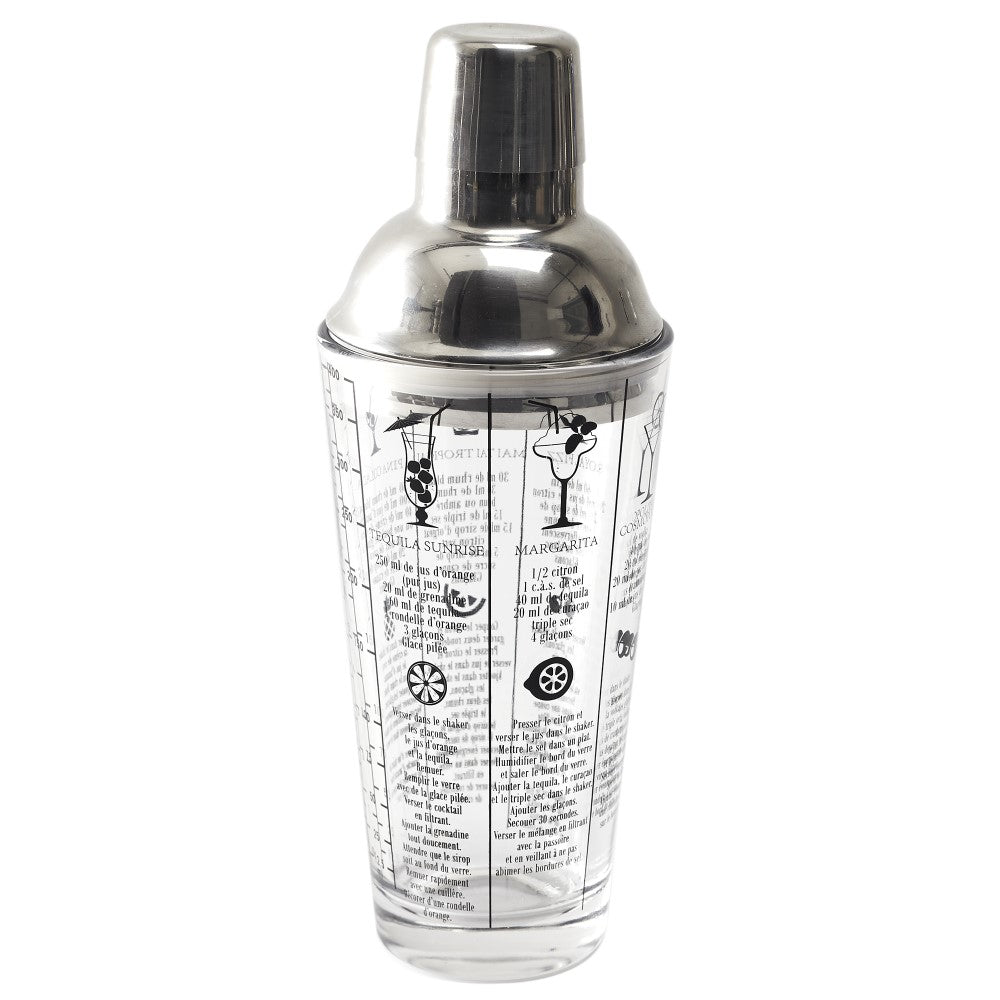 COOK CONCEPT Shaker à cocktail en verre avec 6 recettes 45 cl