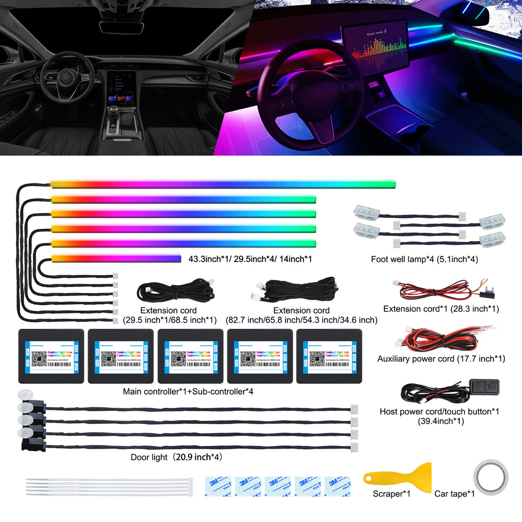 VGETTING Dreamcolor Ruban lumineux LED en acrylique pour intérieur de voiture avec application sans fil, RVB 14-en-1, 175 po, 600 LED