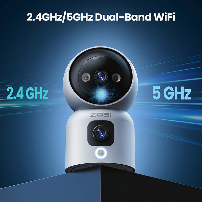 ZOSI Caméra de surveillance Wi‑Fi 2-en-1 pour l’intérieur, 2 MP (objectif) + 2 MP (objectif), vues à 360° avec double objectif, panoramique/inclinable, surveillance domestique
