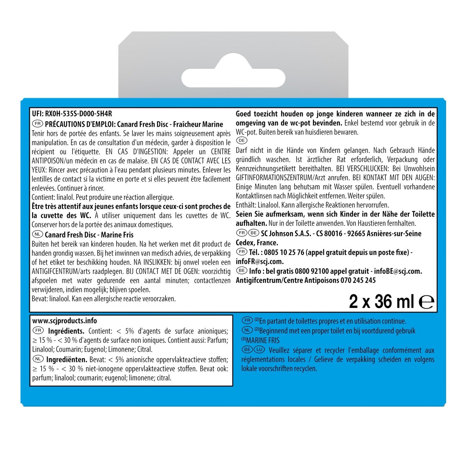 Canard Fresh Disc Recharge Nettoyant et Désodorisant WC, Parfum Marin, 12 Disques (2 x 6)