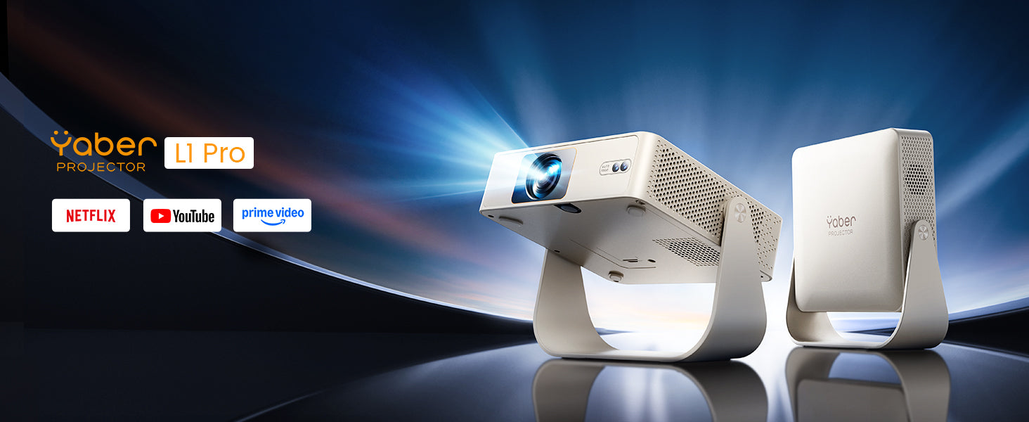 YABER L1 Pro Natif 1080P, 180 Lumens ANSI, Projecteur Portable à Rotation de 330° avec Support Flexible, Système Linux avec Netflix / Prime Video Sous Licence