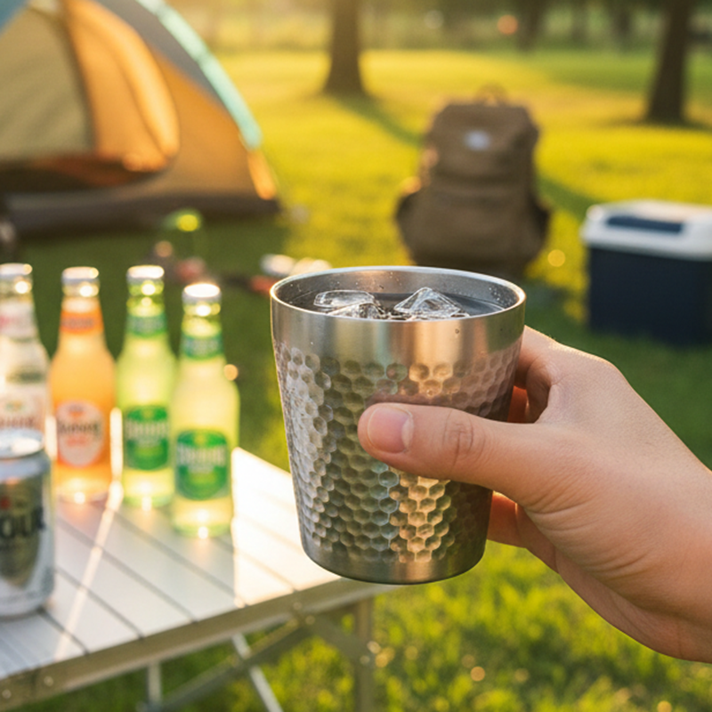Maxcook Tasses en acier inoxydable 304 avec effet martelé, 300 ml, lot de 2, empilables, double paroi, format compact, pour la maison, le restaurant, les fêtes et le camping, MCB4812