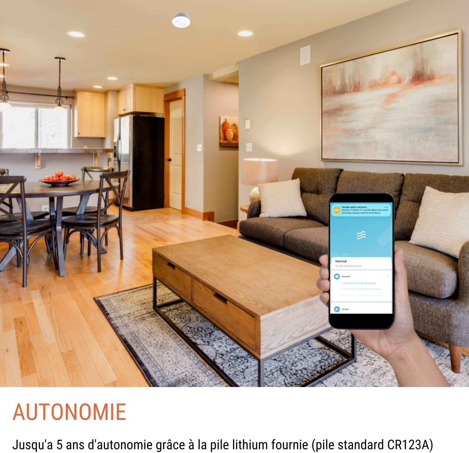 Konyks Firesafe 2 Détecteur de fumée connecté Wi-Fi + Bluetooth avec 5 ans d'autonomie