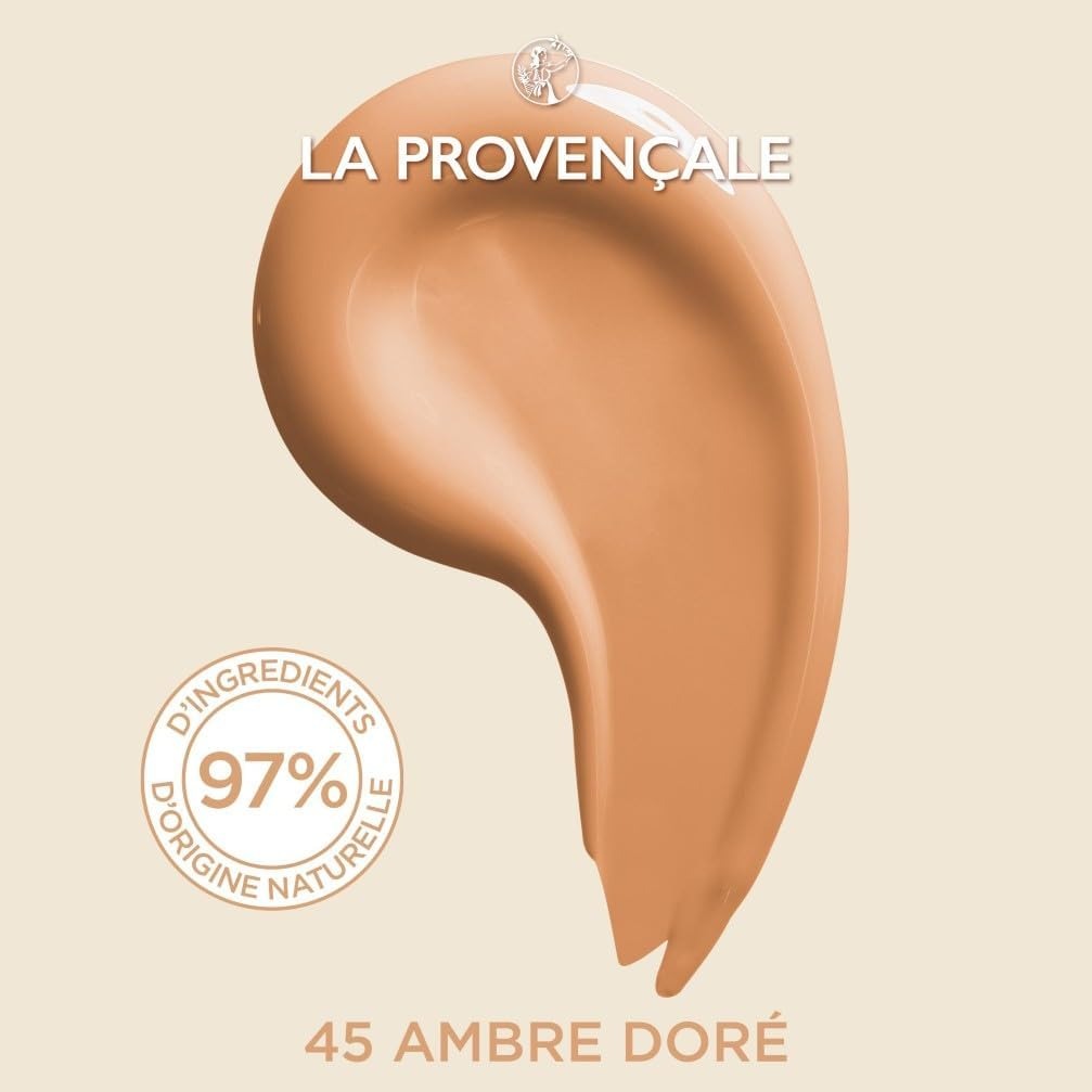 La Provençale Bio Fond de Teint Teinté Soin Clair Naturel 45 Ambre Doré, 30 ml