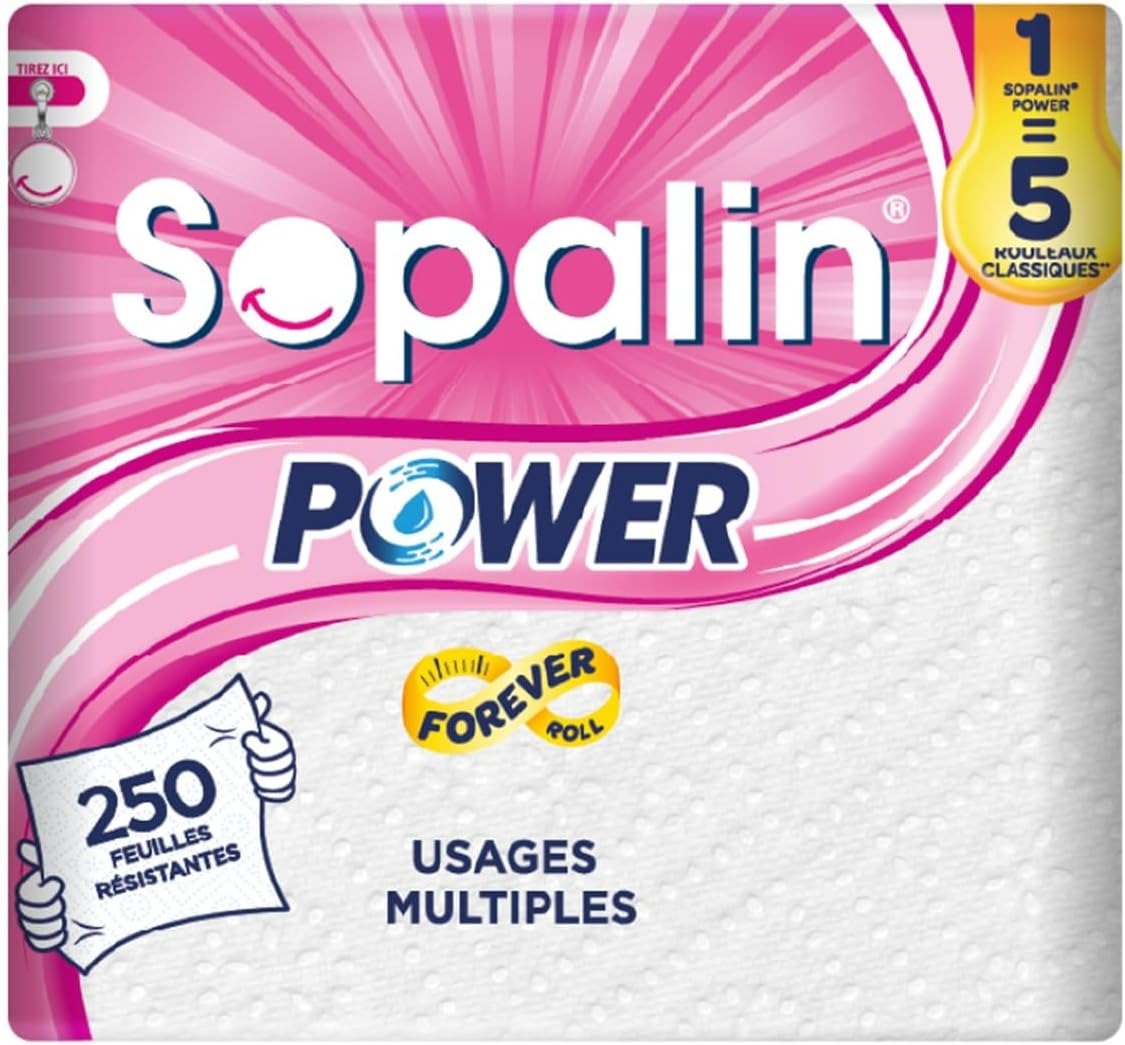 SOPALIN Essuie-Tout 2 Épaisseurs Ultra Résistant, 250 Feuilles, 1 Maxi Rouleau (Équivalent à 5 Rouleaux Standards)