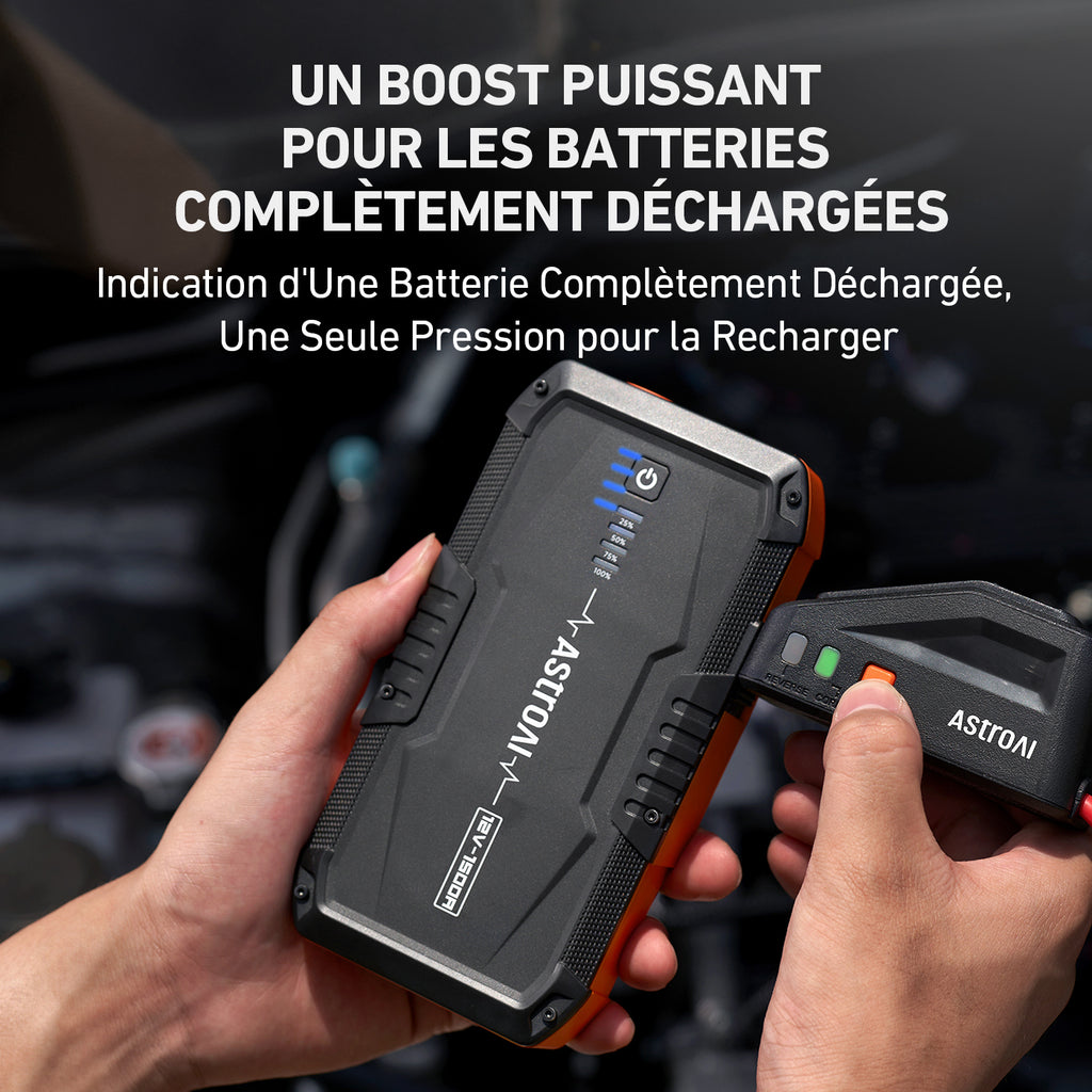 AstroAI S8 Batterie de démarrage pour voiture, booster de démarrage portable 12 V pour moteurs essence jusqu’à 6,0 L et diesel jusqu’à 3,0 L, lampe torche à 3 modes et câble de démarrage