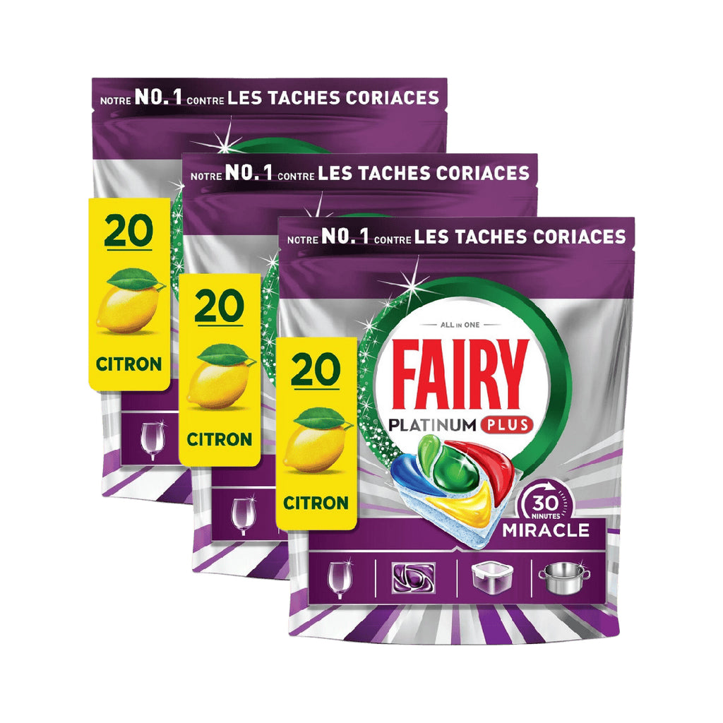 Fairy All-in-1 Platinum Plus Tablettes Lave-Vaisselle, Miracle Citron, 3 x X20 (= 60 Tablettes)