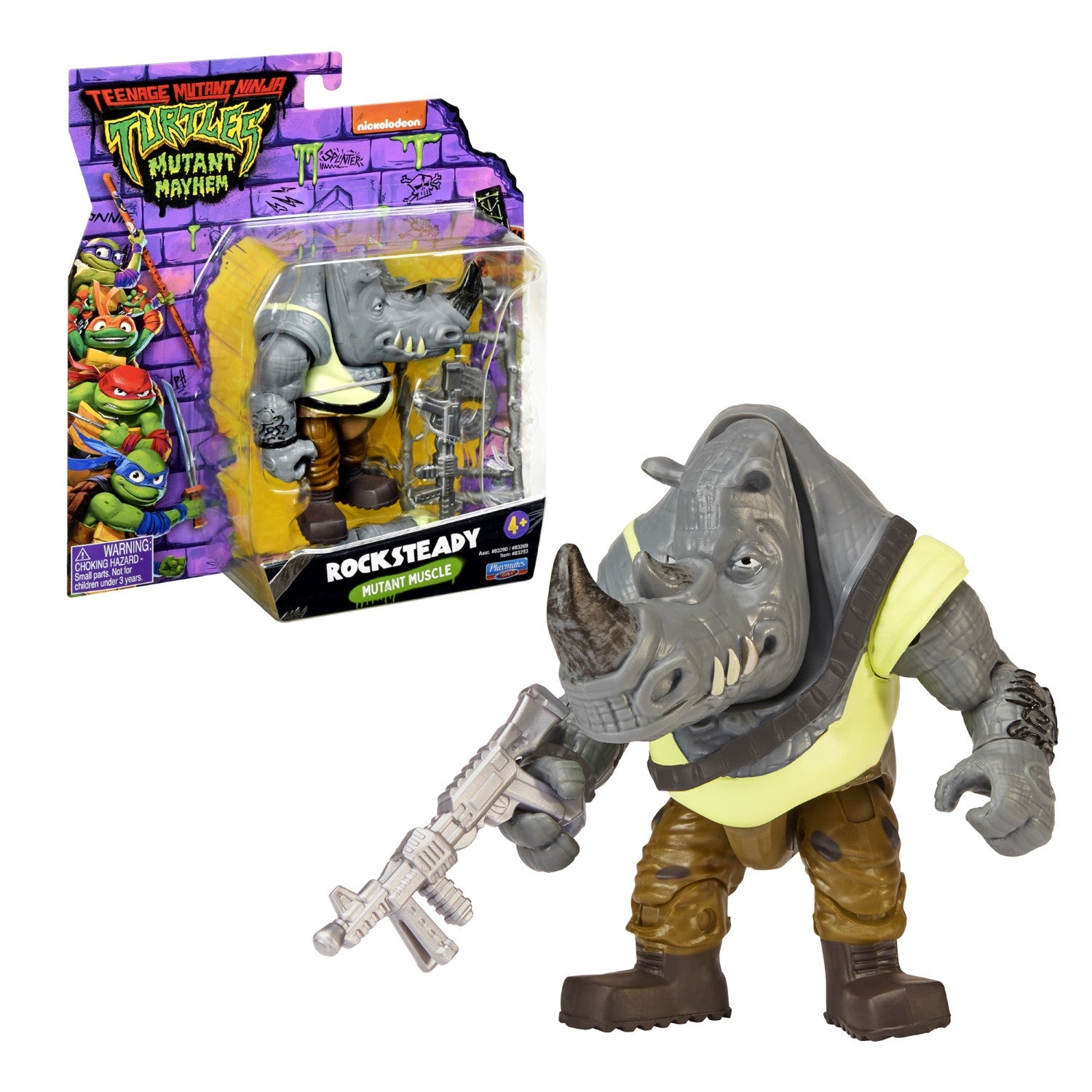 TORTUES NINJA Les Tortues Ninja, Figurine articulée de 10,5 cm, avec armes, Rocksteady, Jouet pour enfants dès 4 ans, TU805A