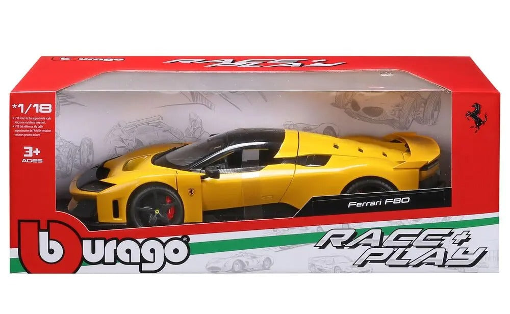 Bburago 1:18 Race & Play Ferrari F80 Voiture Miniature en Métal - Jaune (18-16013)