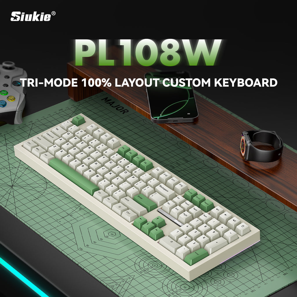 Siukie PL108W Clavier mécanique RVB 108 touches, interrupteurs amovibles, 3 modes Beige