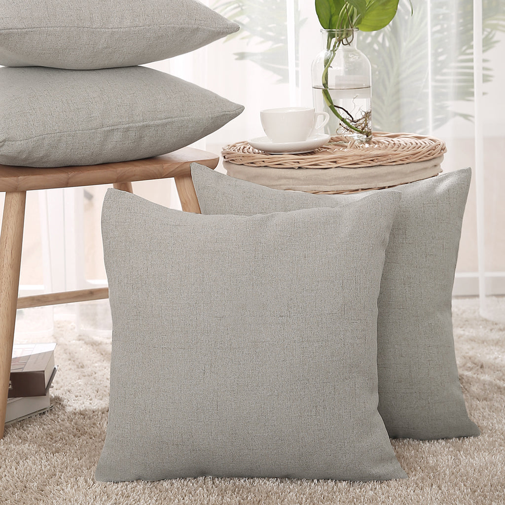 Deconovo Housse de coussin en tissu aspect lin, gris clair, 50 x 50 cm, 1 pièce