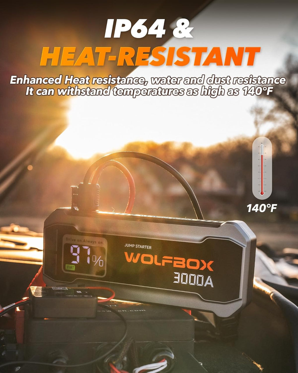 WOLFBOX 3000A Booster de démarrage 12 V batterie portable 59,2 Wh avec chargeur rapide 65 W, écran LED, lampe LED intégrée, câbles de démarrage, compatible moteurs essence 8 L et diesel 6 L