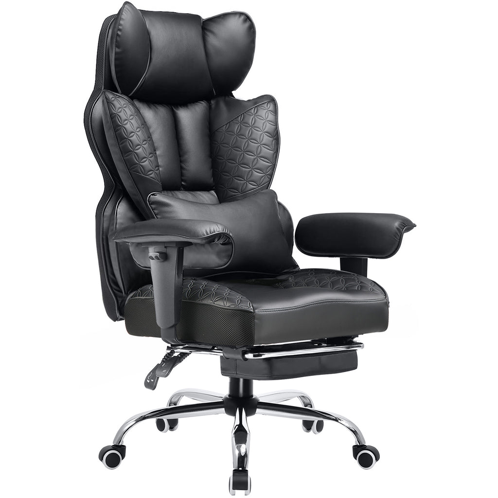 GTPlayer Chaise de bureau ergonomique pour grands gabarits, chaise de direction robuste avec repose-pieds, chaise pivotante inclinable à dossier haut en cuir PU, pour ordinateur et maison