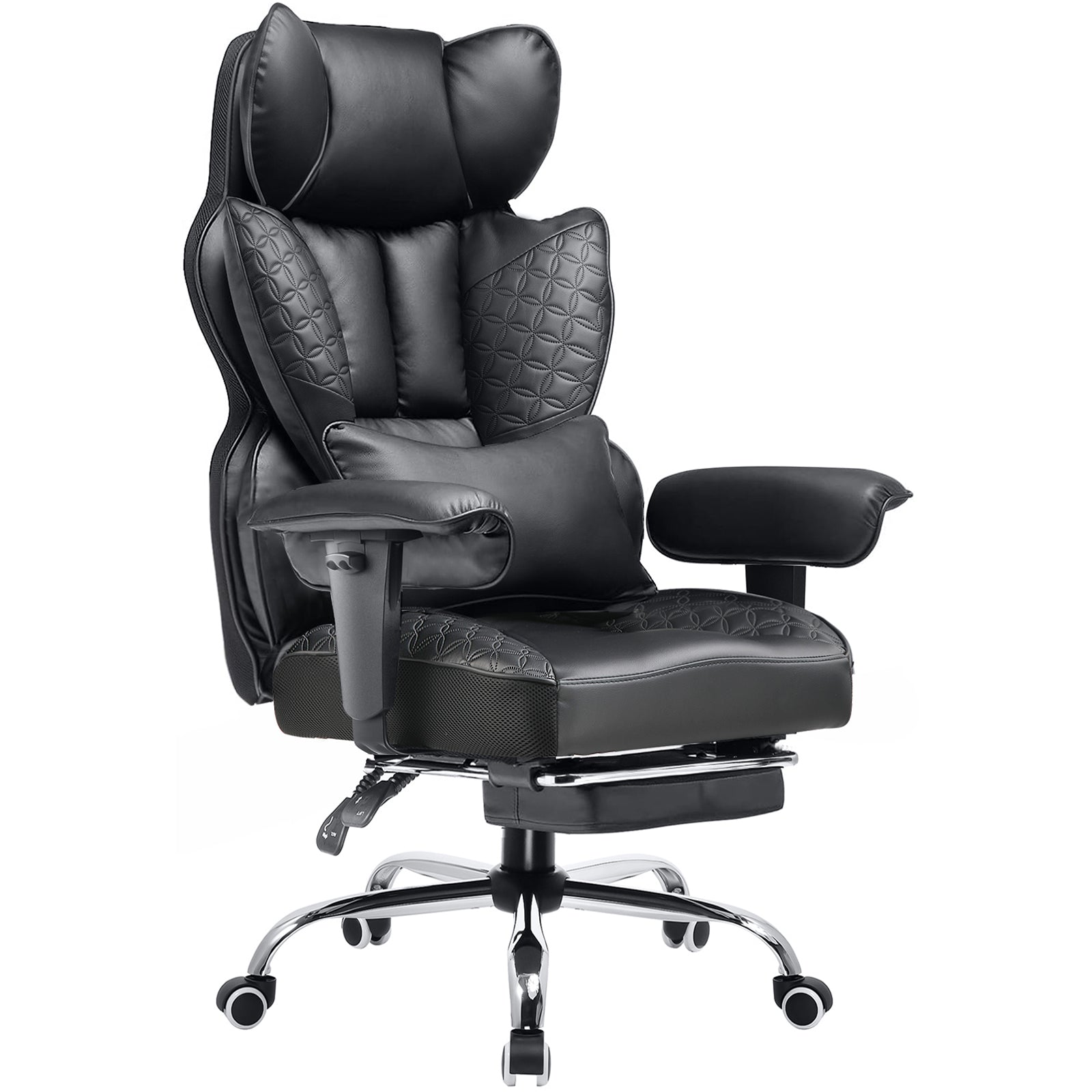 GTPlayer Chaise de bureau ergonomique pour grands gabarits, chaise de direction robuste avec repose-pieds, chaise pivotante inclinable à dossier haut en cuir PU, pour ordinateur et maison