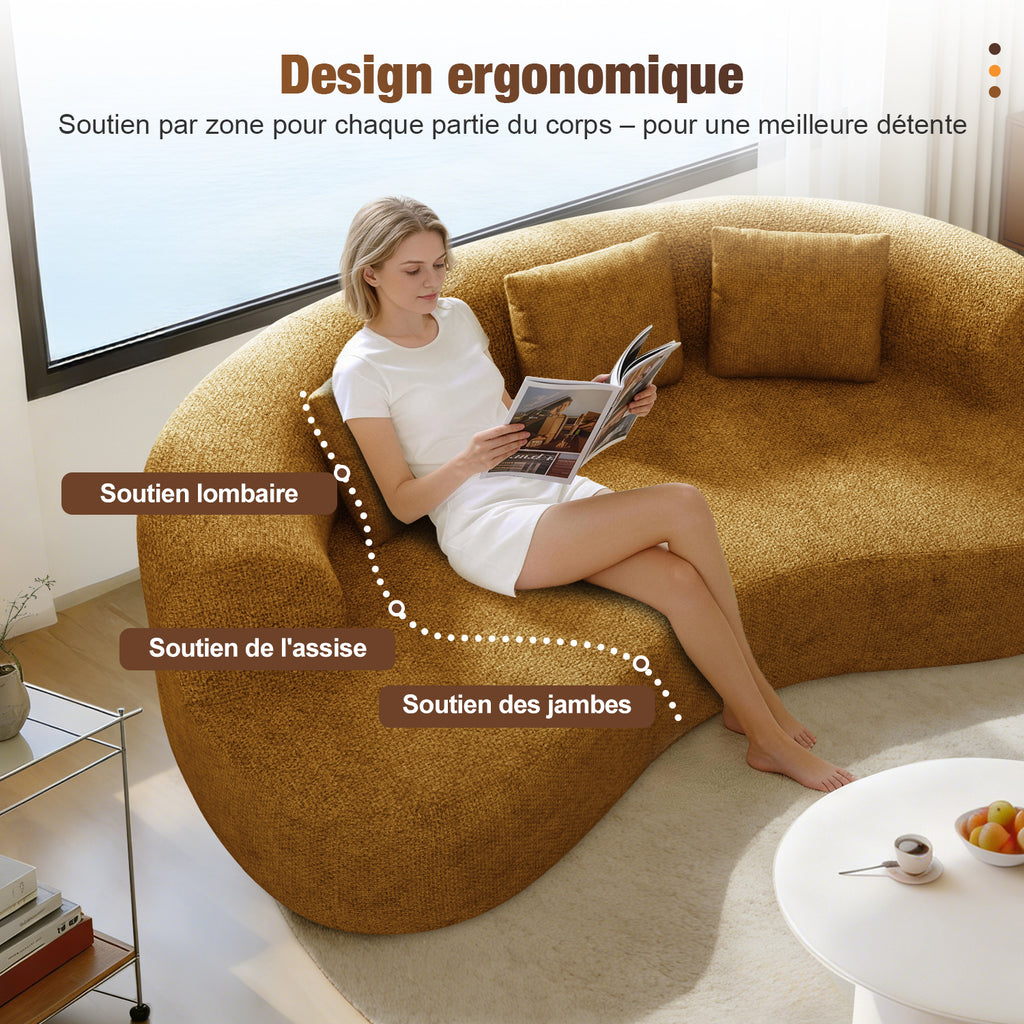 GTIMEX : Canapé 2 places série Lexzurn, 168 x 90 x 67 cm, Capacité de charge statique : 270 kg, Canapé modulable en chenille, Aucun assemblage requis, Canapé sans armatures, Canapé rembourré au design incurvé avec 3 coussins décoratifs pour salon et