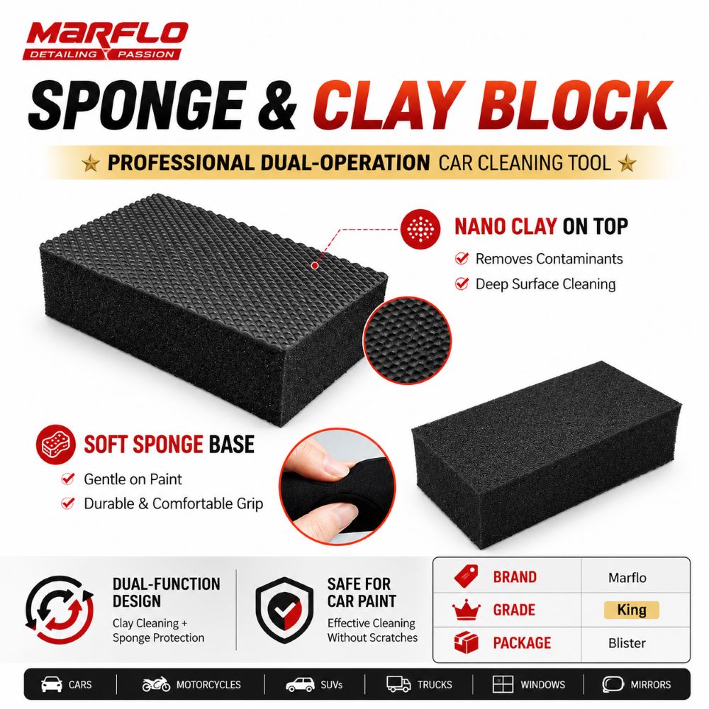Marflo Bloc d’argile professionnel pour nettoyage en profondeur de voiture avec éponge