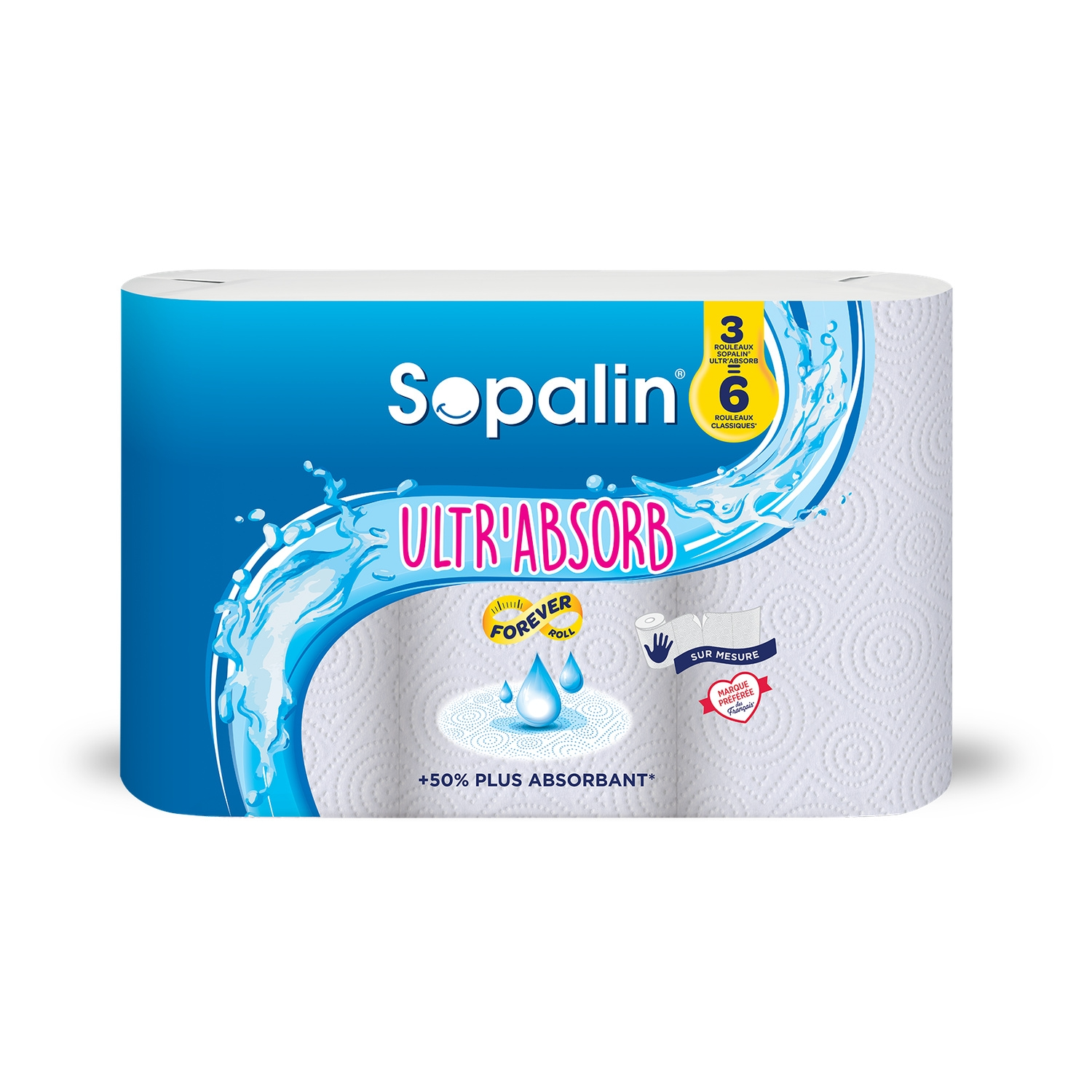 SOPALIN Essuie-Tout Demi-Feuille Certifié FSC, 3 Maxi Rouleaux
