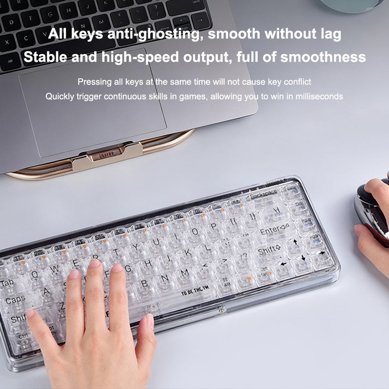 Clavier mécanique Lofree OE907 à 65 %, disposition QWERTY US, interrupteurs Jellyfish, 68 touches transparentes, double mode Bluetooth 5.1/Filaire, rétroéclairage blanc, clavier de jeu pour Mac/Windows/Android