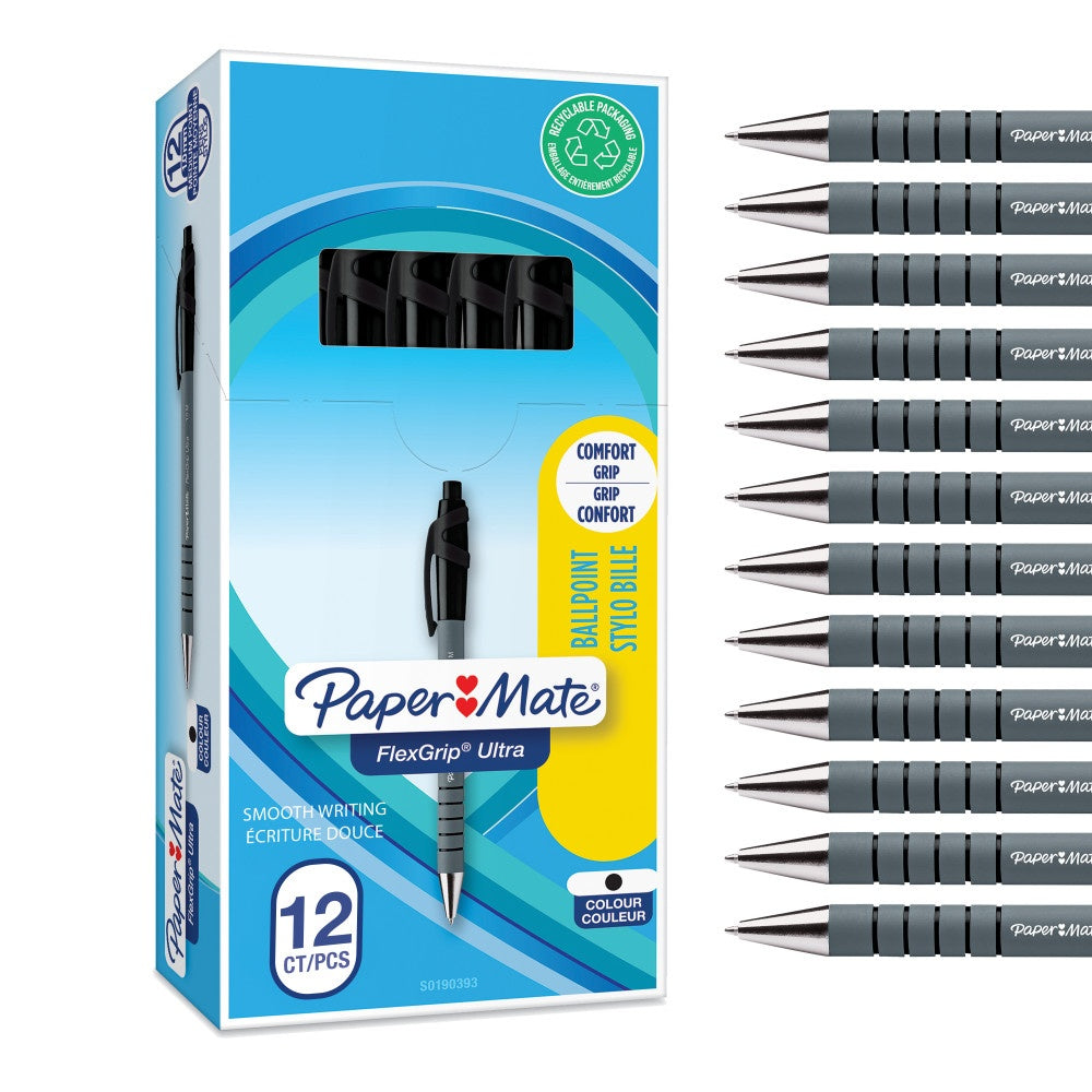 Paper Mate Flexgrip Ultra stylo bille rétractable à pointe moyenne | encre noire