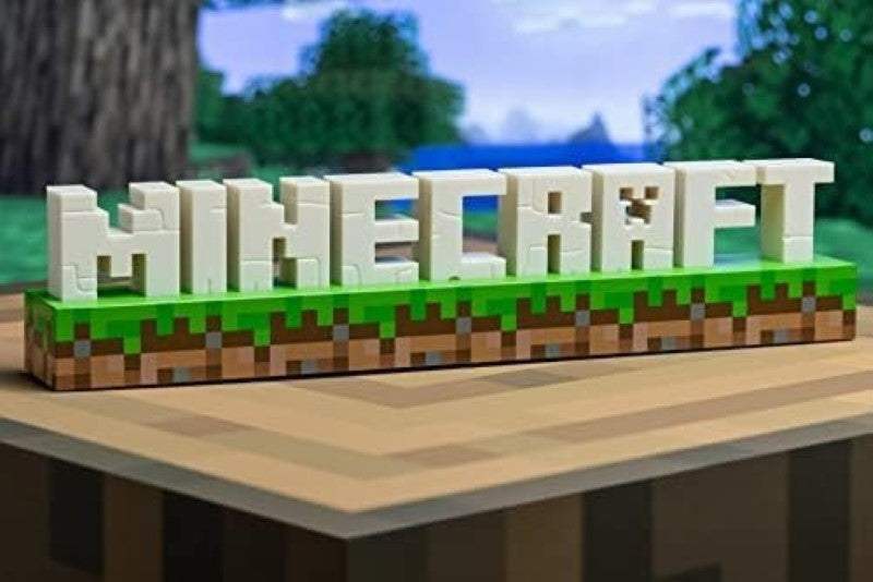 MINECRAFT Logo Lumière LED - sous Licence Officielle - 41 cm - 2 Modes d'Éclairage - Fixation Murale - Alimenté par USB ou Piles