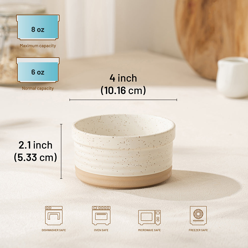 DAFUCERAMIC Ramequins en Porcelaine 8 oz Résistants au Four - Coupelles à Crème Brûlée, Flans et Puddings, Mini Moules à Soufflé, Set de 4 (Blanc Arctique)
