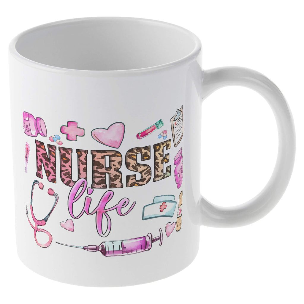 Alphynix Mug en céramique avec citation « Nurse Life », motif léopard et médical - 33 cl