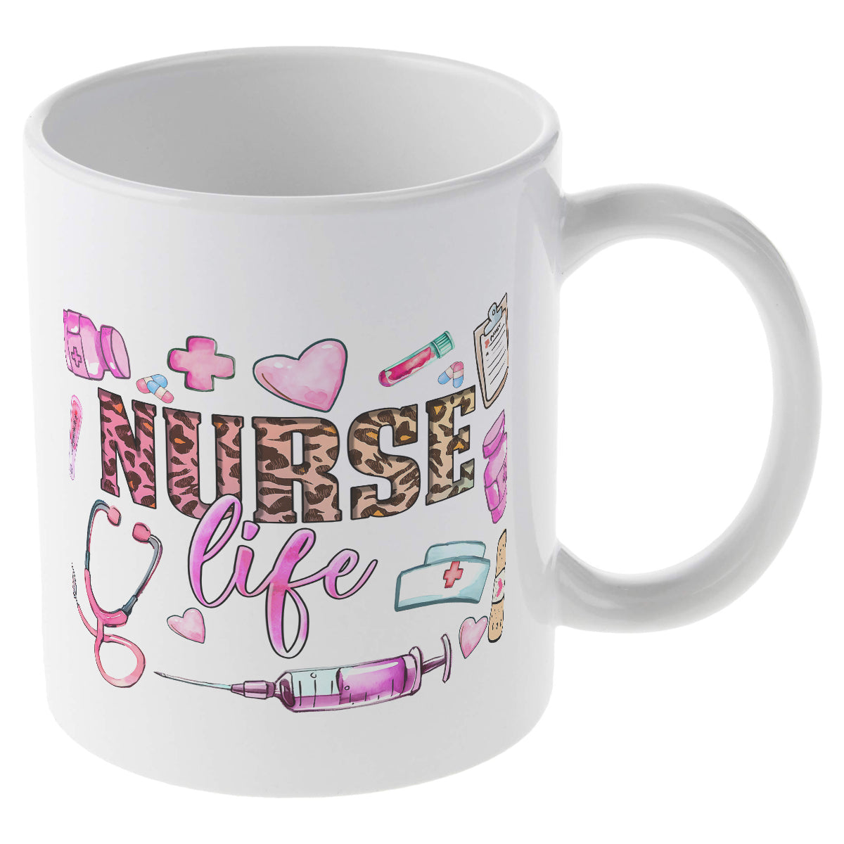 Alphynix Mug en céramique avec citation « Nurse Life », motif léopard et médical - 33 cl