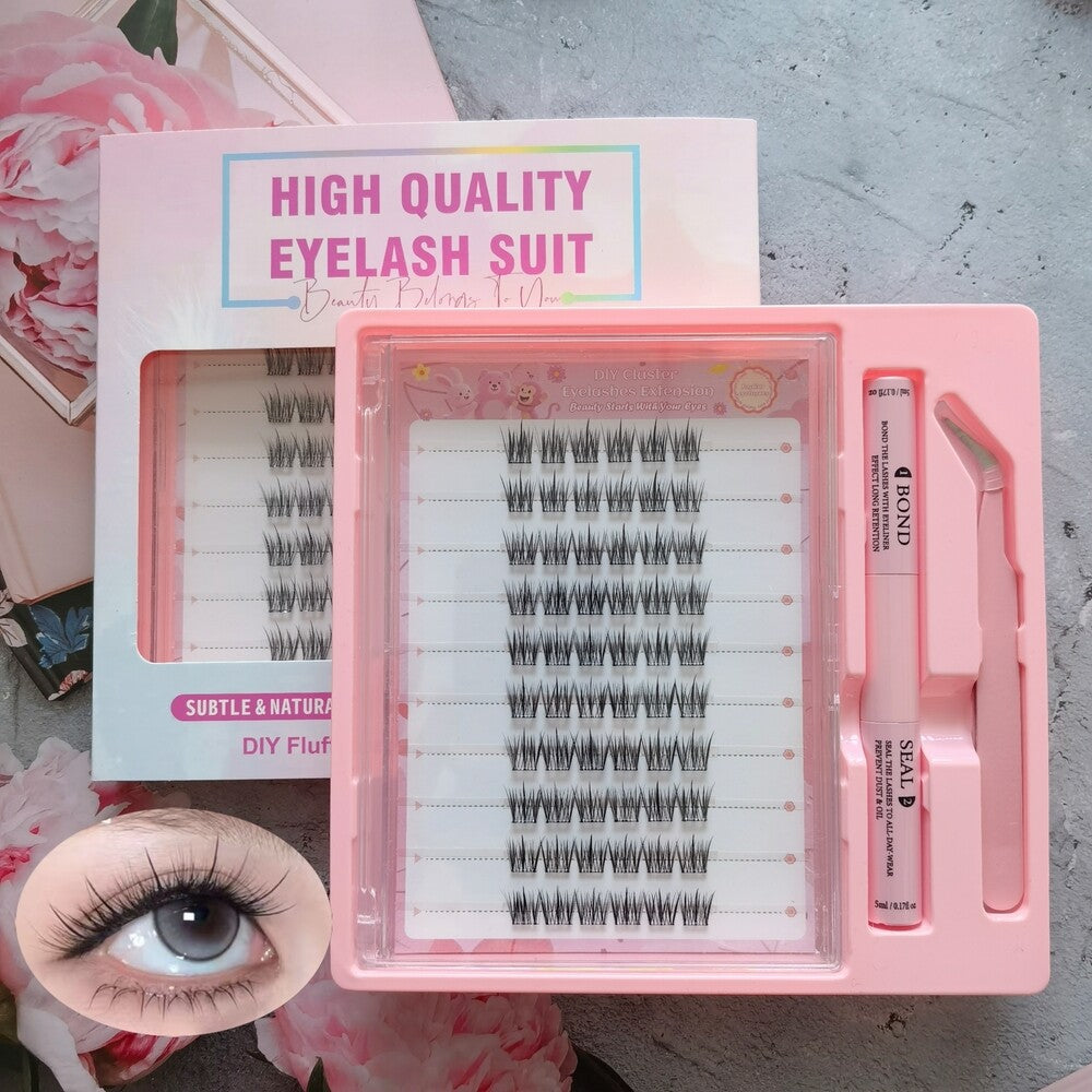 MeoMagic Kit d'Extension de Cils DIY Style F63 10 Rangées 120 Grappes (Avec Pince à Épiler & Colle)