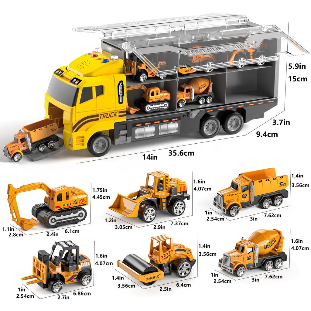 Ensemble de jouets de véhicules de camion de construction pour garçons avec tapis de jeu et voiture en métal moulé sous pression, camion de transport pour enfants 3-8 ans