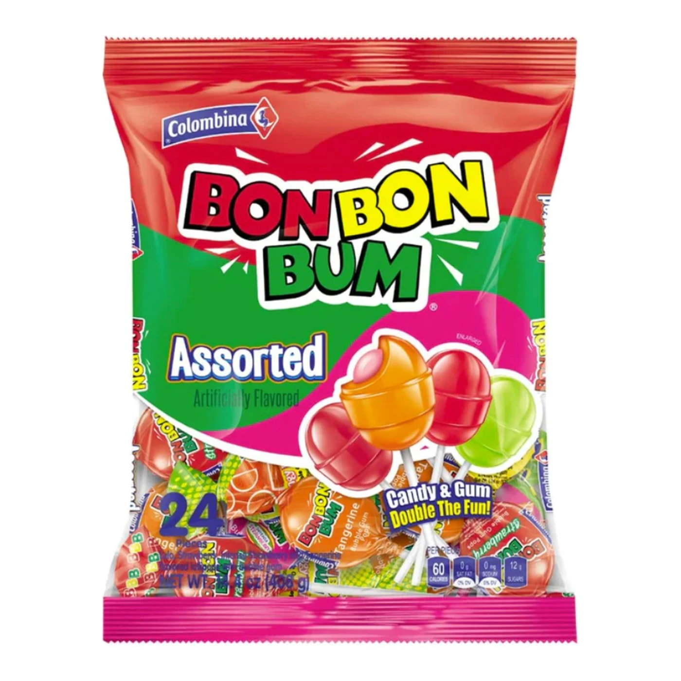 Colombina Bon Bon Bum Mélange de Fruits Assortis 15 g x 24