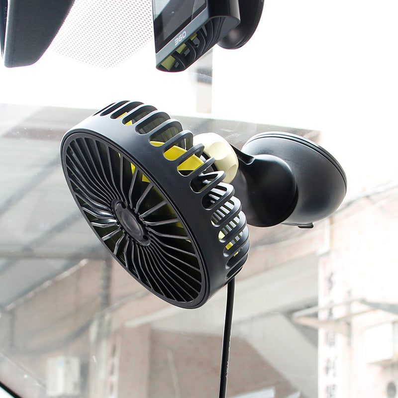 Ventilateur de voiture Hello leiboo rotatif à 360° avec ventouse puissante, alimenté par USB, 5 pales, 3 vitesses réglables, fixation sur tableau de bord ou pare-brise