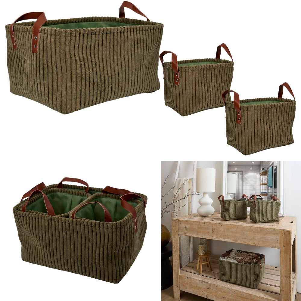 HOME DECO FACTORY Lot de 3 paniers de rangement verts, hauteur 20 cm