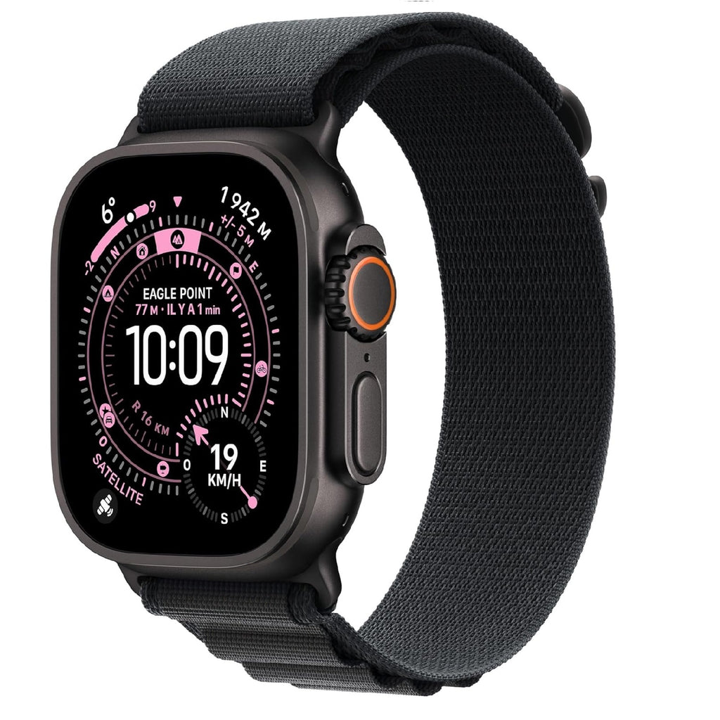 Apple Watch Ultra 3 GPS + Cellular 49 mm - boîtier en titane noir avec bracelet en cuir noir Alpine - Taille moyenne