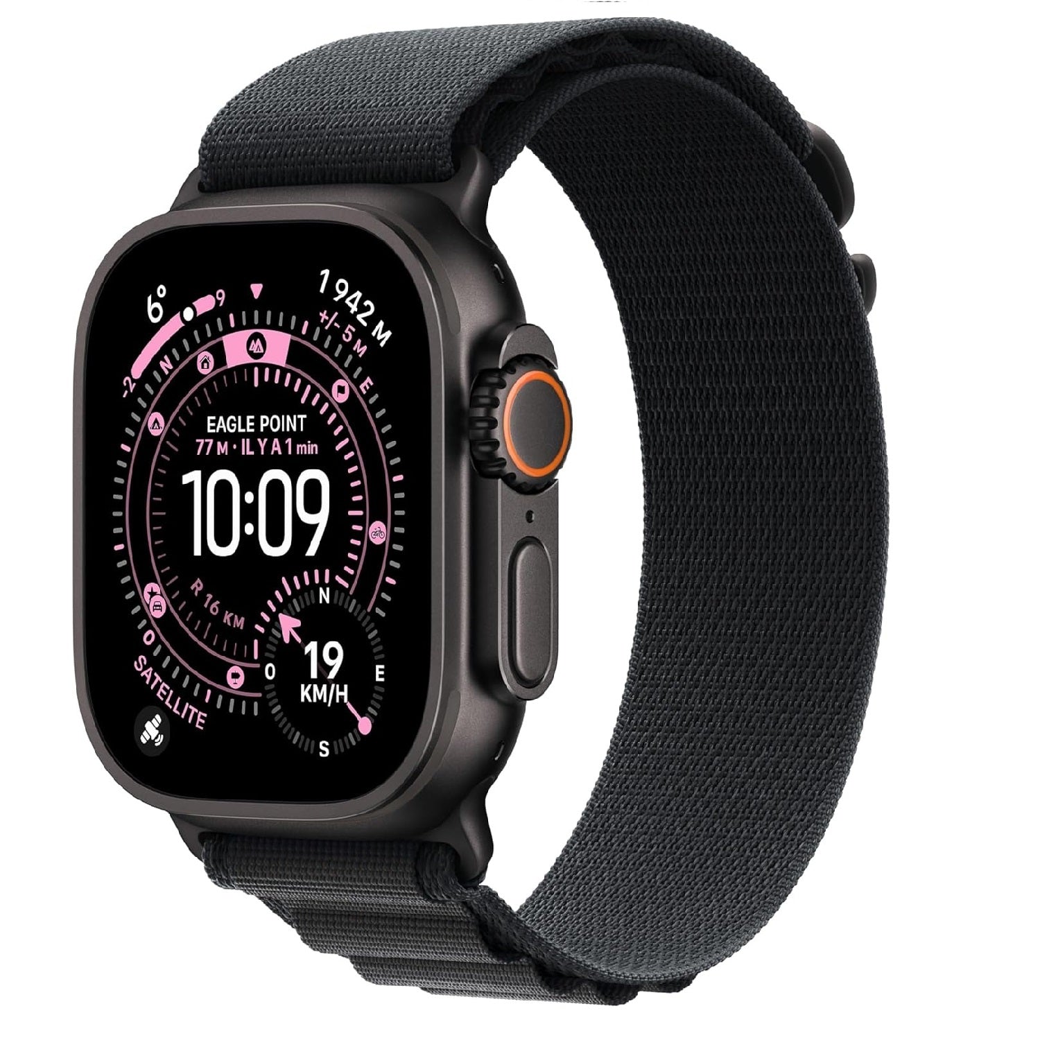 Apple Watch Ultra 3 GPS + Cellular 49 mm - boîtier en titane noir avec bracelet en cuir noir Alpine - Taille moyenne