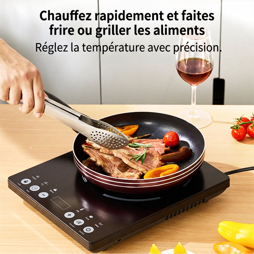 Ochama Plaque à induction 2000 W avec commande tactile, Panneau en verre résistant, 10 niveaux de puissance et 6 fonctions, Réchaud électrique pour cuisine domestique, Plaque de cuisson à induction