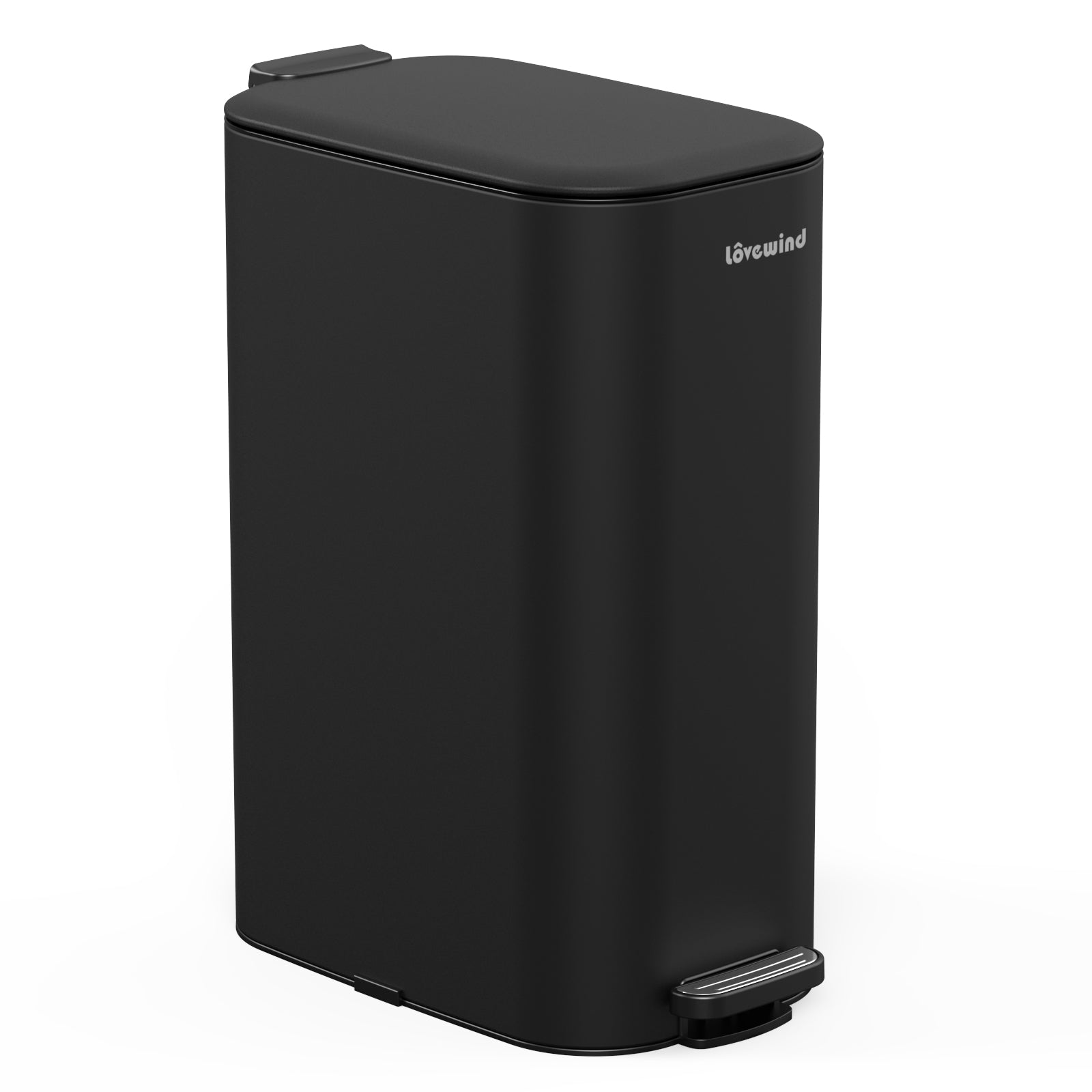 Lovewind Poubelle de cuisine 30 L, Poubelle étroite en acier inoxydable noir pour cuisine, Poubelle à pédale noire avec couvercle à fermeture douce, Seau intérieur amovible