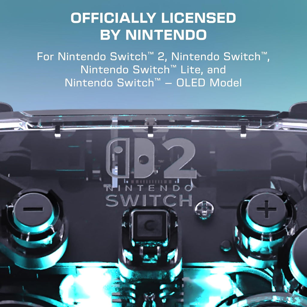 Turtle Beach Afterglow Wave Manette Sans Fil (Bluetooth) RGB - TMR Sticks, Batterie 40 h, 4 Modes RGB, 2 Boutons Programmables - Nintendo Switch 2, Switch, Switch Lite & Switch OLED - Transparent